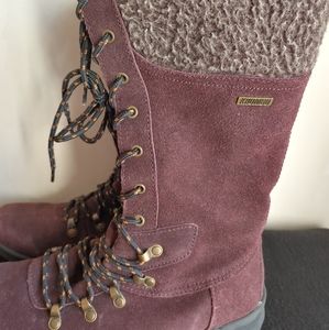 KHOMBU Boot Burgandy Lace up Mid Calf Fur Outerwear Hiking Snow